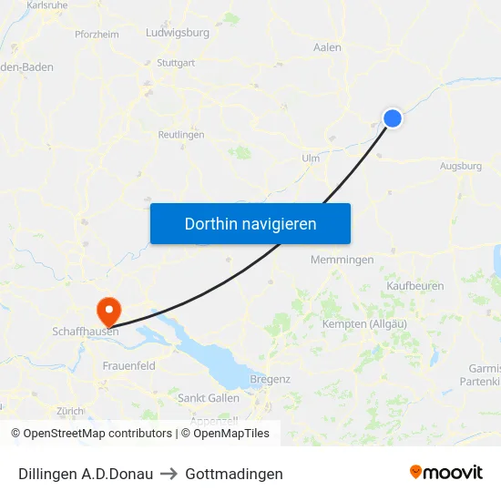 Dillingen A.D.Donau to Gottmadingen map