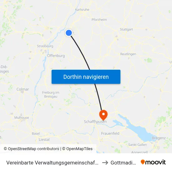 Vereinbarte Verwaltungsgemeinschaft Sinzheim to Gottmadingen map