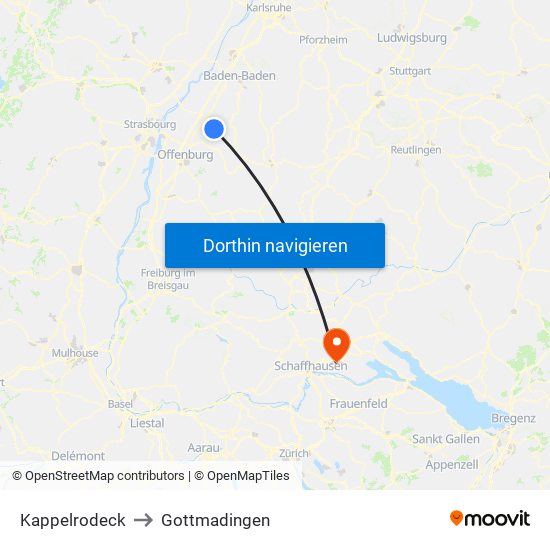 Kappelrodeck to Gottmadingen map