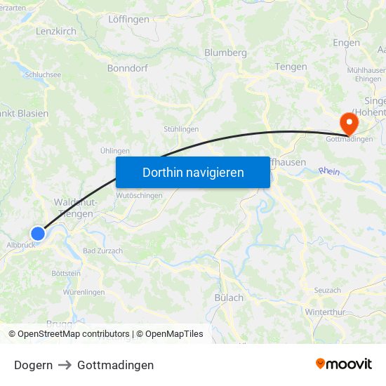 Dogern to Gottmadingen map