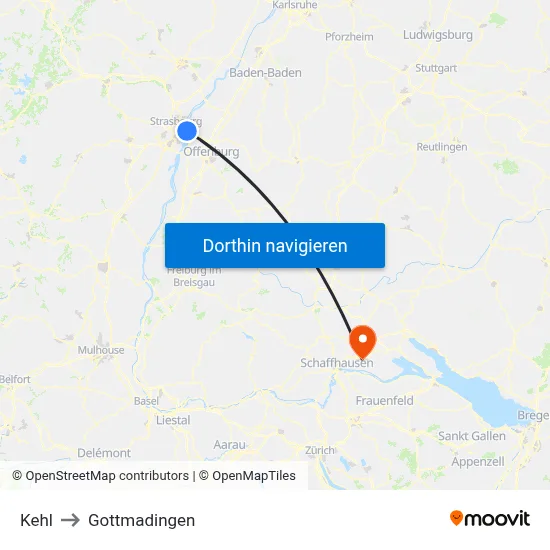 Kehl to Gottmadingen map