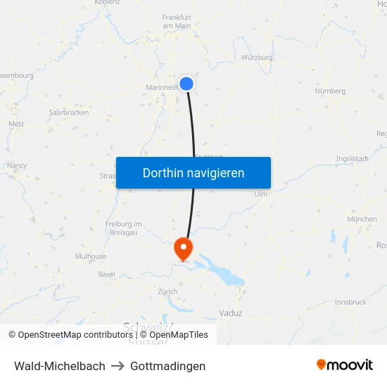 Wald-Michelbach to Gottmadingen map