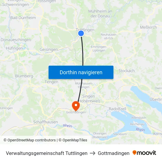 Verwaltungsgemeinschaft Tuttlingen to Gottmadingen map