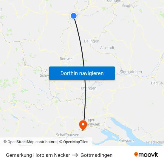 Gemarkung Horb am Neckar to Gottmadingen map