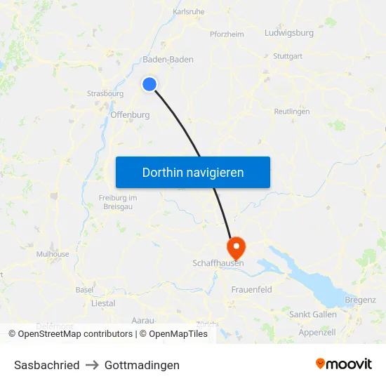 Sasbachried to Gottmadingen map