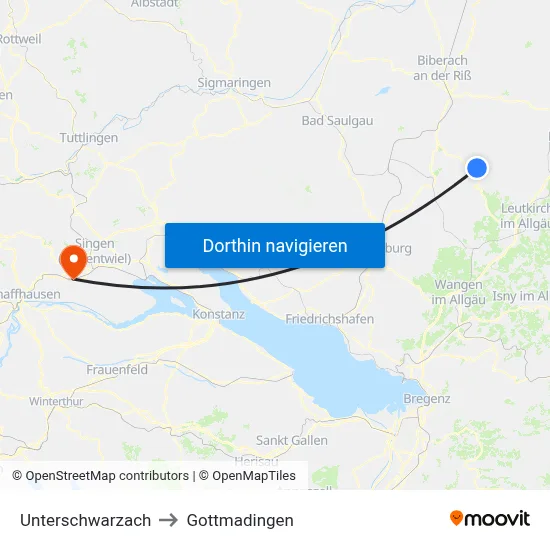 Unterschwarzach to Gottmadingen map