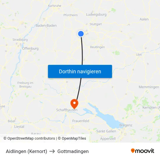 Aidlingen (Kernort) to Gottmadingen map