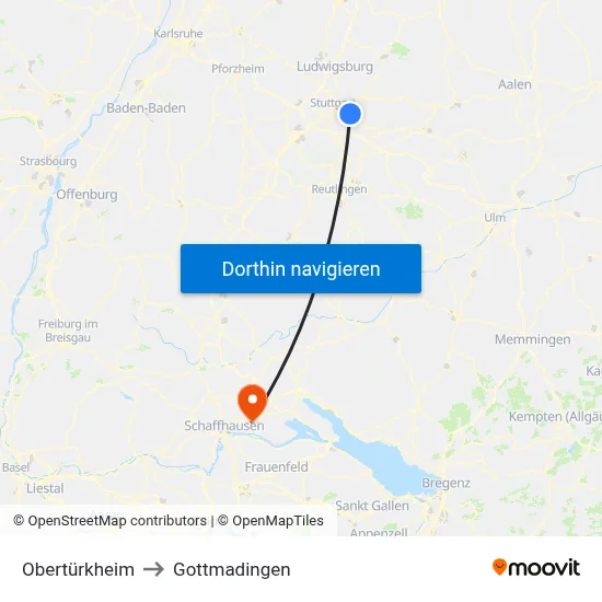 Obertürkheim to Gottmadingen map