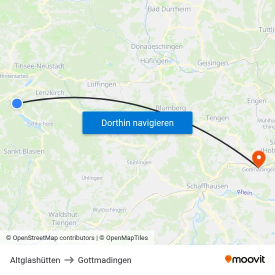 Altglashütten to Gottmadingen map