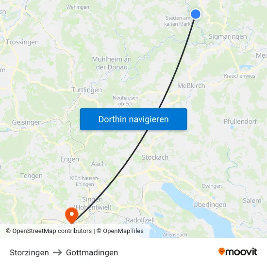 Storzingen to Gottmadingen map