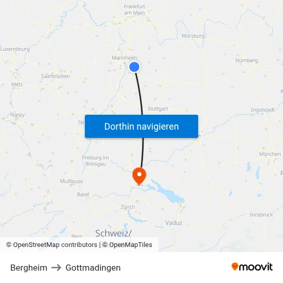 Bergheim to Gottmadingen map