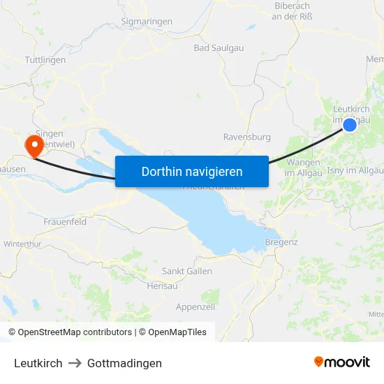 Leutkirch to Gottmadingen map