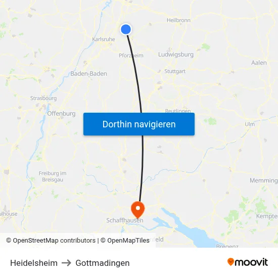 Heidelsheim to Gottmadingen map