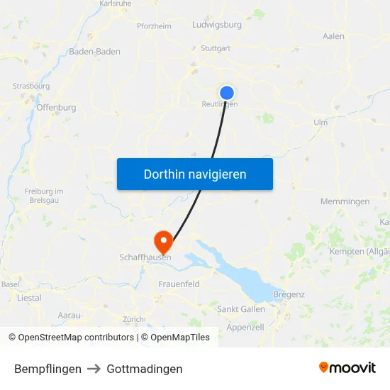 Bempflingen to Gottmadingen map