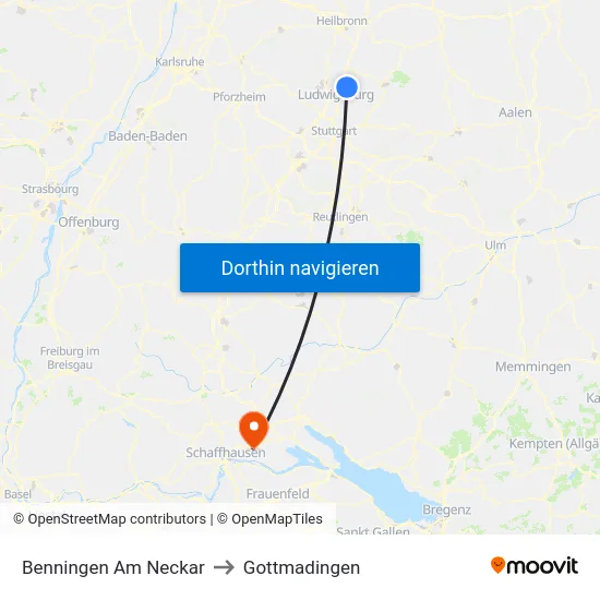 Benningen Am Neckar to Gottmadingen map