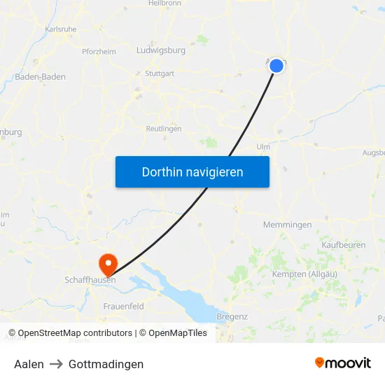 Aalen to Gottmadingen map