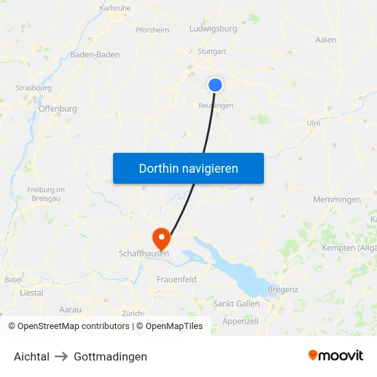 Aichtal to Gottmadingen map