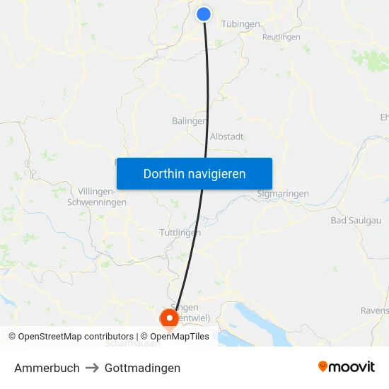 Ammerbuch to Gottmadingen map