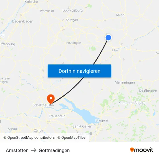 Amstetten to Gottmadingen map
