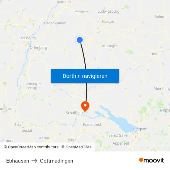 Ebhausen to Gottmadingen map