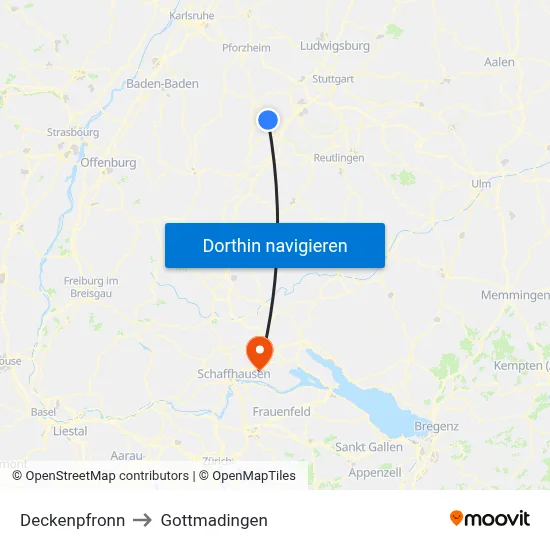 Deckenpfronn to Gottmadingen map