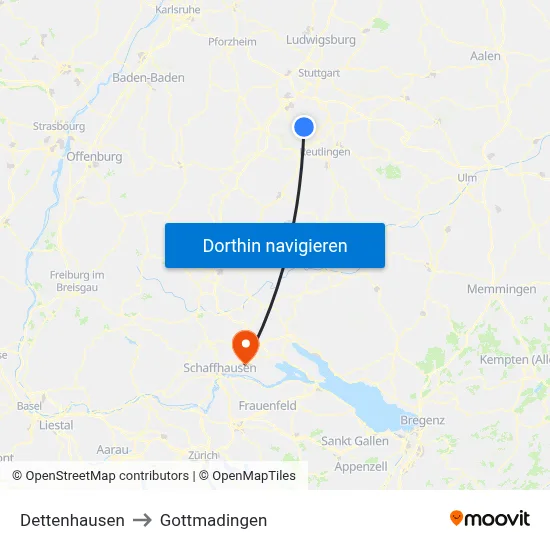 Dettenhausen to Gottmadingen map