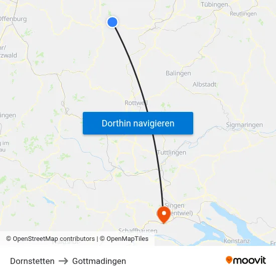 Dornstetten to Gottmadingen map