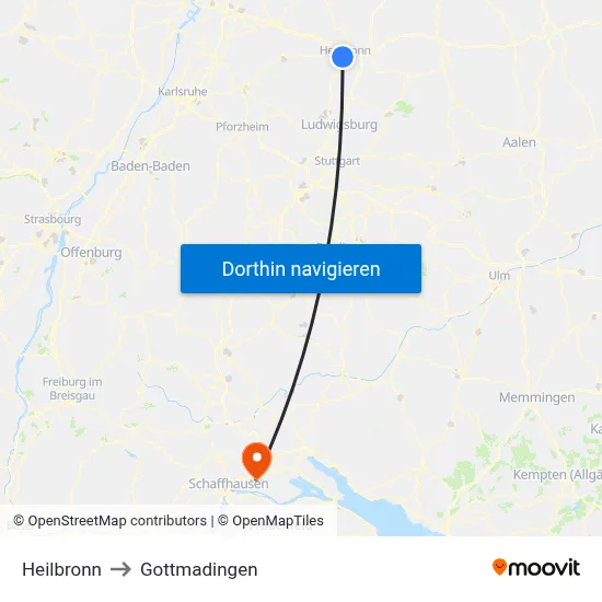 Heilbronn to Gottmadingen map