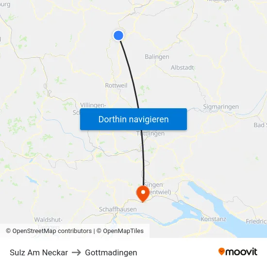 Sulz Am Neckar to Gottmadingen map