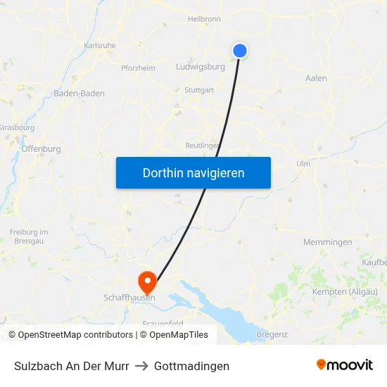 Sulzbach An Der Murr to Gottmadingen map
