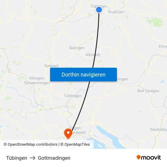 Tübingen to Gottmadingen map