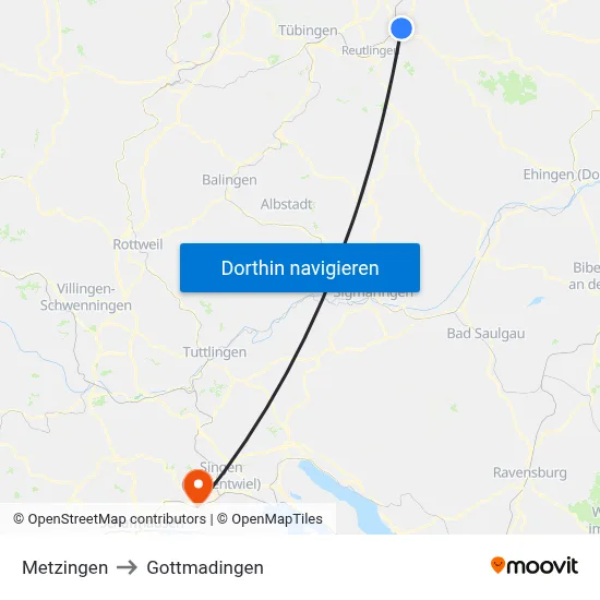Metzingen to Gottmadingen map