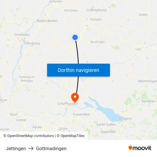 Jettingen to Gottmadingen map