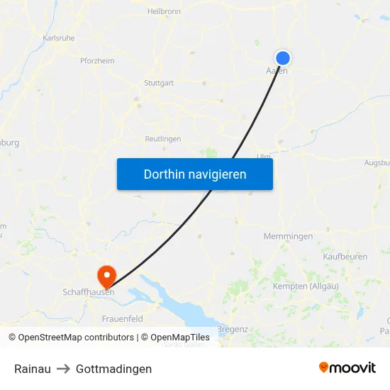 Rainau to Gottmadingen map