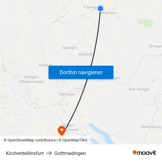 Kirchentellinsfurt to Gottmadingen map