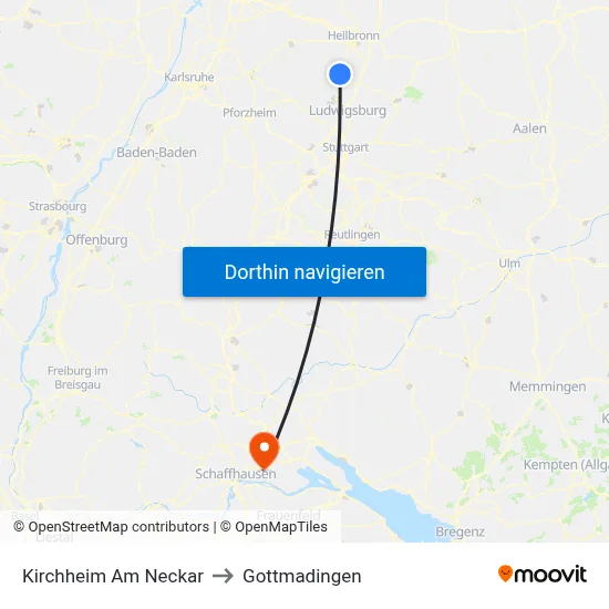 Kirchheim Am Neckar to Gottmadingen map