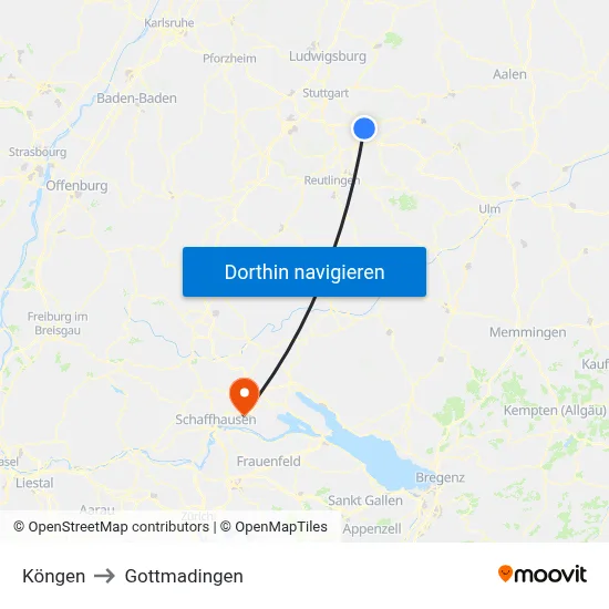 Köngen to Gottmadingen map