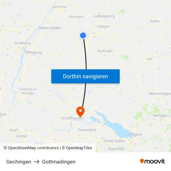 Gechingen to Gottmadingen map