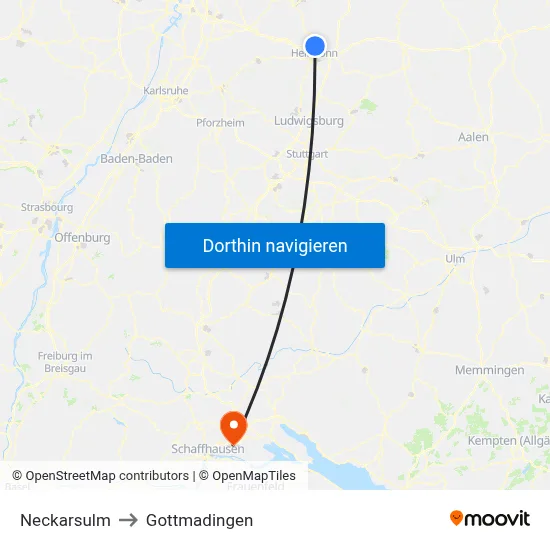 Neckarsulm to Gottmadingen map
