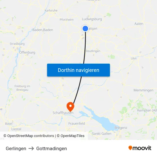 Gerlingen to Gottmadingen map