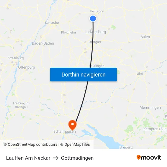 Lauffen Am Neckar to Gottmadingen map