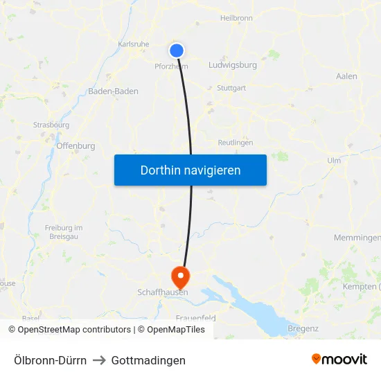 Ölbronn-Dürrn to Gottmadingen map