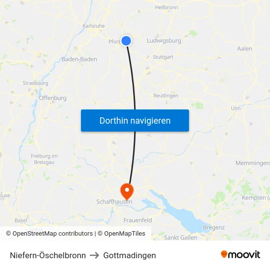 Niefern-Öschelbronn to Gottmadingen map