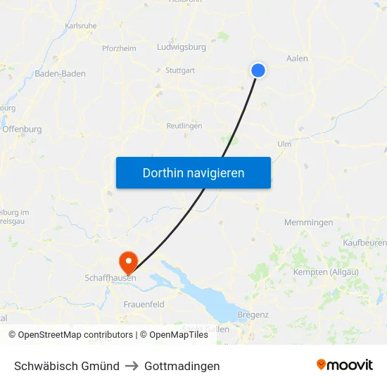 Schwäbisch Gmünd to Gottmadingen map