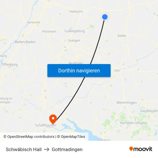 Schwäbisch Hall to Gottmadingen map