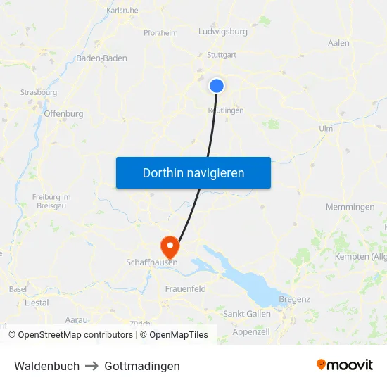 Waldenbuch to Gottmadingen map