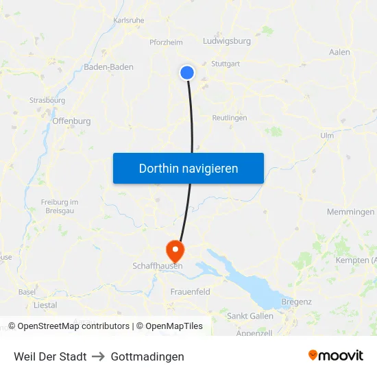 Weil Der Stadt to Gottmadingen map