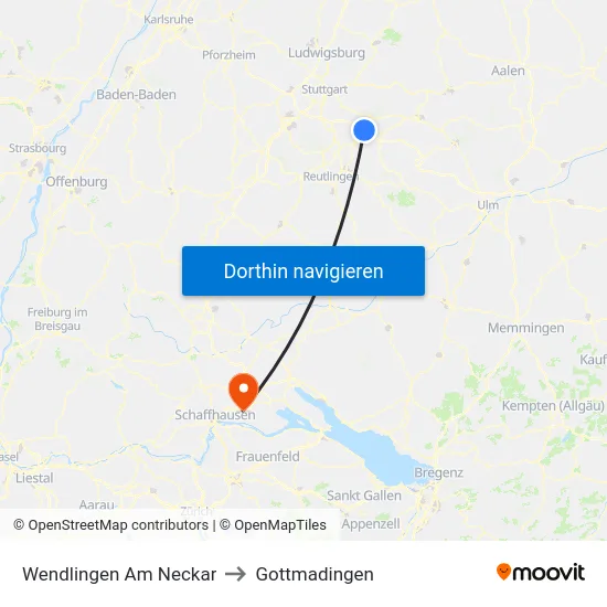 Wendlingen Am Neckar to Gottmadingen map