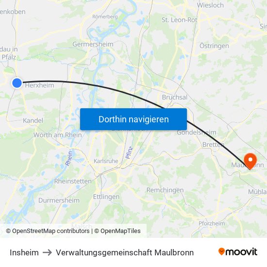 Insheim to Verwaltungsgemeinschaft Maulbronn map