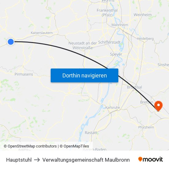 Hauptstuhl to Verwaltungsgemeinschaft Maulbronn map